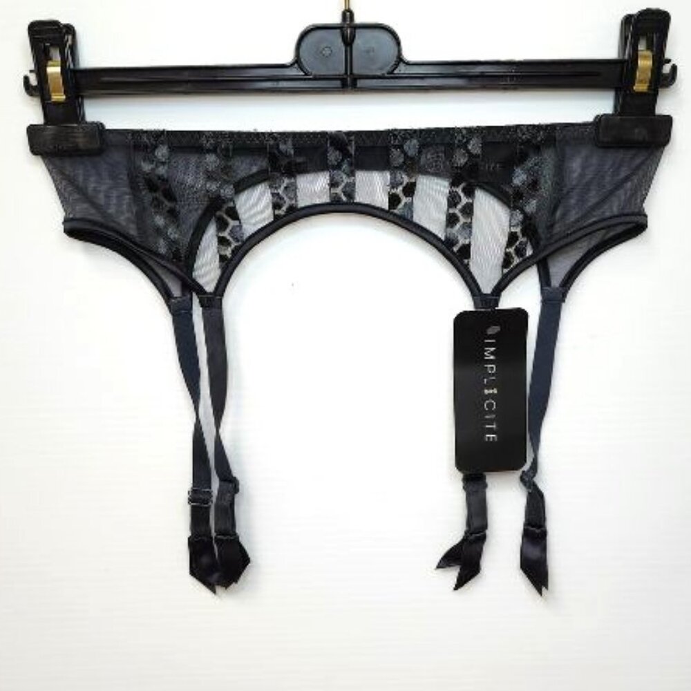 Implicite Women's Grey Polyester Garter Belt W/Polka-dots & Straps Size M